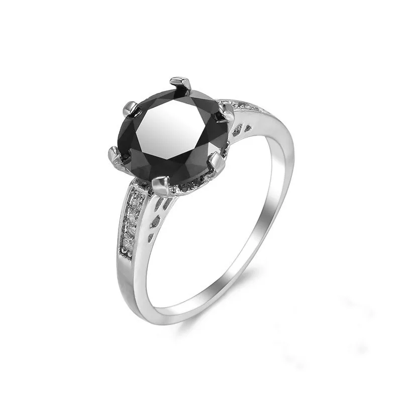 New 925 silver Vintage Solitaire Round Natural Black Stone Ring for Women Fine Jewelry Anniversary Gifts Wholesale