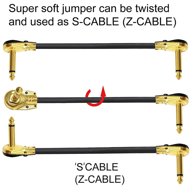 24AWG Anti-Noise Guitar Patch Audio Cable 10cm 4inch Right Angle Flat Guitar Effects Pedal Connector Wire Jack Line 6 Pcs Kit