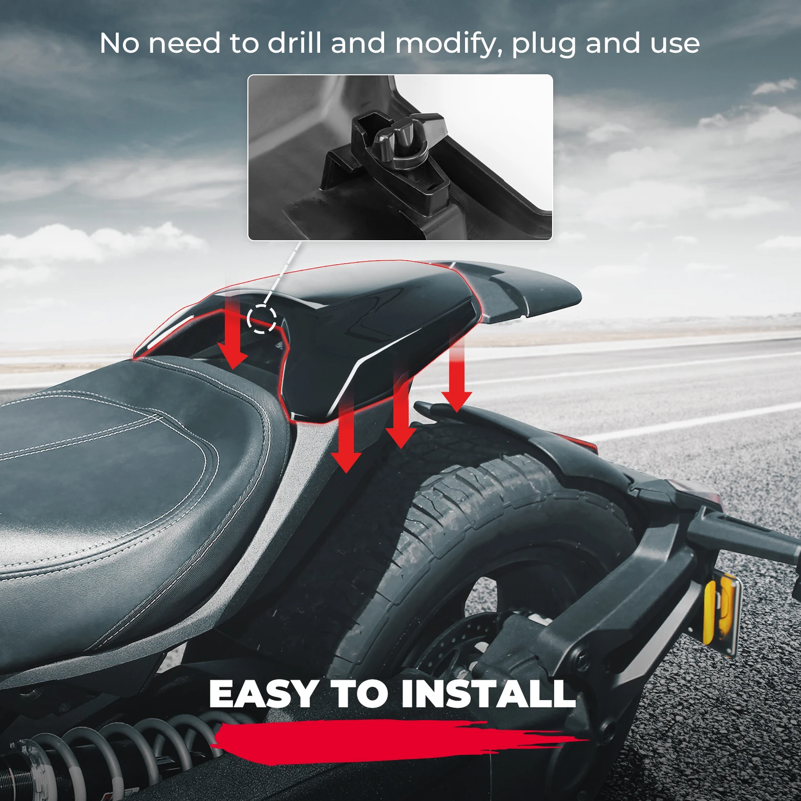 KEMIMOTO Black Mono Seat Cowl Cover 219401001 On-Road 3-Wheel Motorcycle for Can-Am Ryker All Models