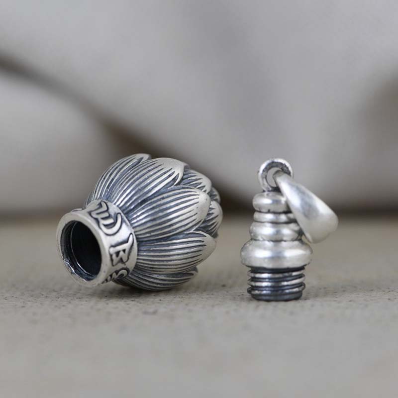 925 Sterling Silver Six Words Lotus Engrave Cylinder Tube Locket Pendants Necklace Memorial Tibetan Silver Ashes Urn Jewelry