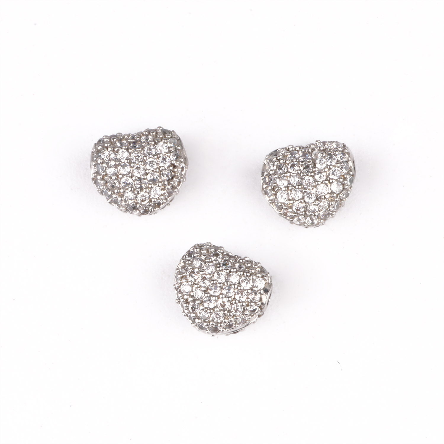 3pcs/lot Metal CZ Brass Micro Pave Love Heart Cubic Zirconia Spacer Beads For Jewelry Making Men's Bracelet Charms Accessories