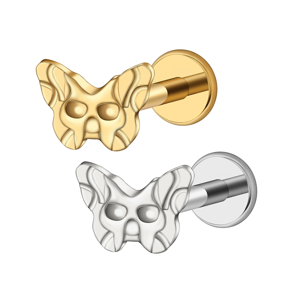 Right Grand ASTM F136 Titanium 16G Butterfly Labret Stud Halloween Skull Cartilage Earring Tragus Helix Earlobe Piercing Jewelry