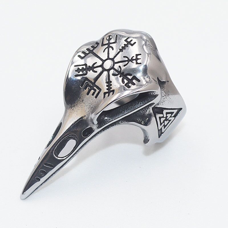 Retro Creative Compass Crow Animal Skull Beads Open Adjustable Ring Gothic Jewelry Accessories Gifts for Men and Women