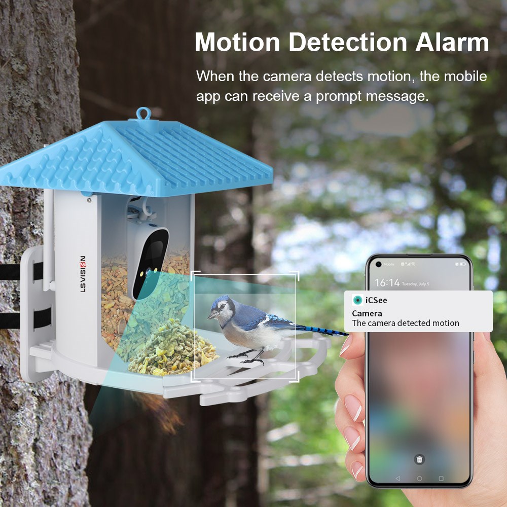 LS VISION Smart Bird Feeder Camera WiFi with Solar Panel AI Identify Bird Species, Auto Capture Watching 2K Cam, Live View ,