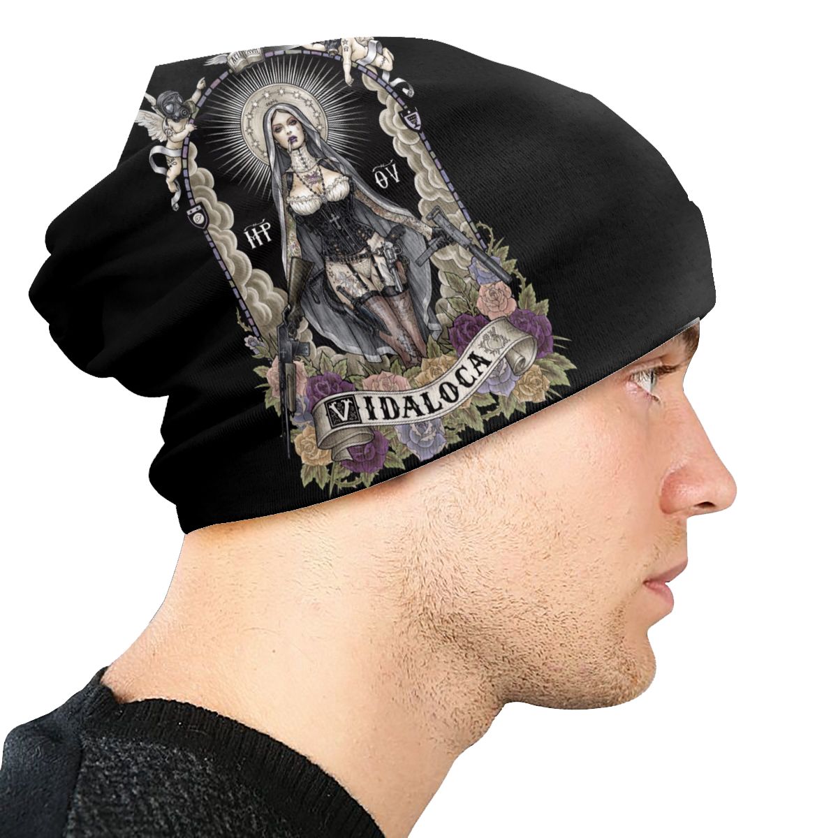 Santa Muerte Bonnet Beanie Knitting Hat Men Women Streetwear Lady of Holy Death Mexican Skull Warm Winter Skullies Beanies Caps