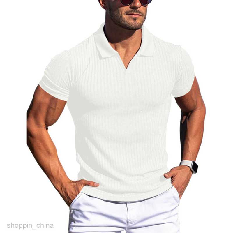 Men's T Shirts Summer new polo shirt lapel V-neck vertical stripe short sleeve men T-shirt tees tops