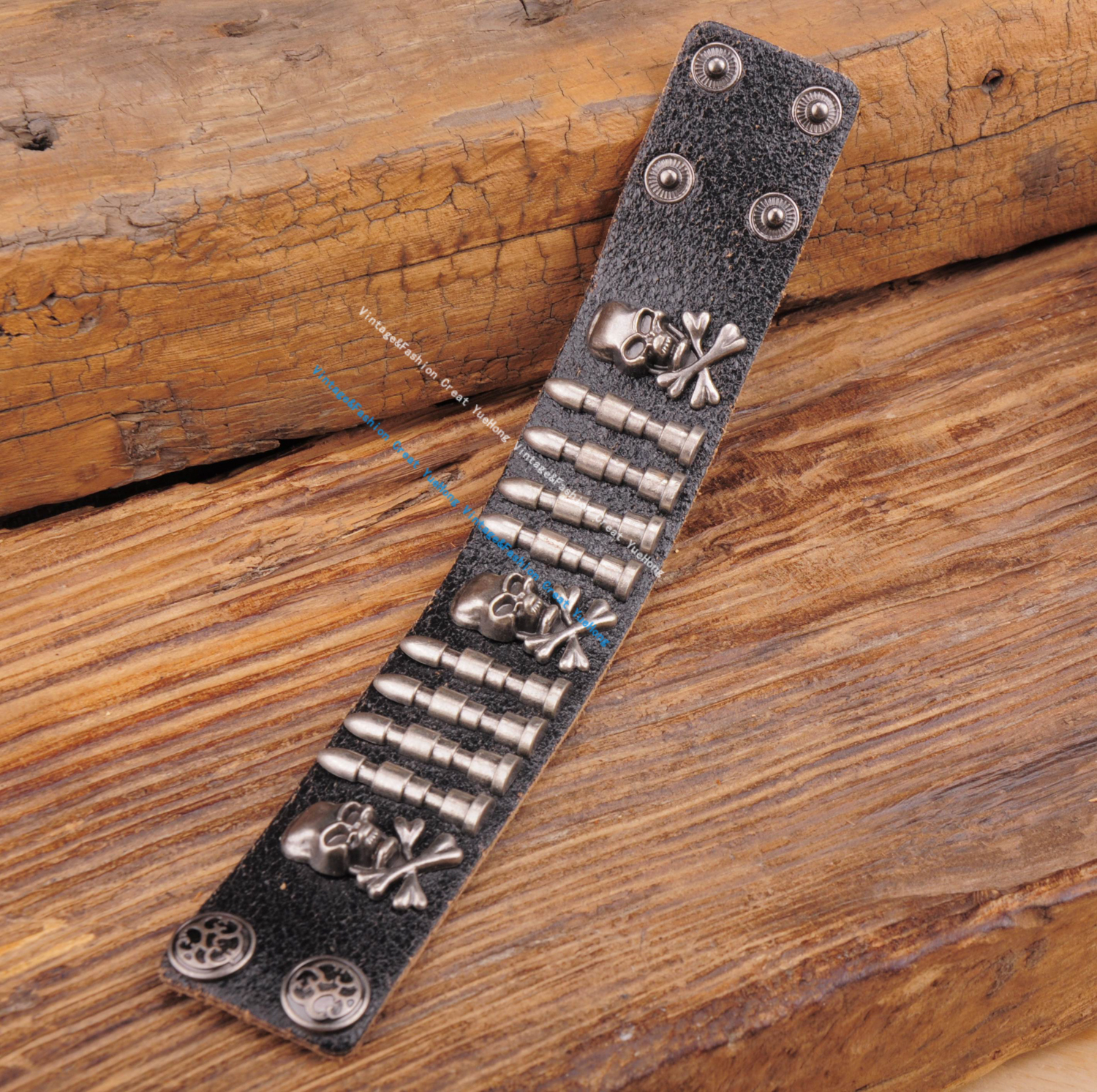 G563 Black Rock Army Bullet Studded Men's Single Wrap Leather Bracelet Wristband Wide Cuff New