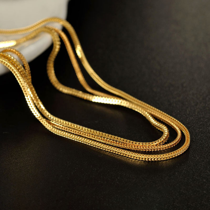 S925 silver men's necklace, gold-plated fox tail chain, square three-dimensional chain, colored silver necklace, silver chain