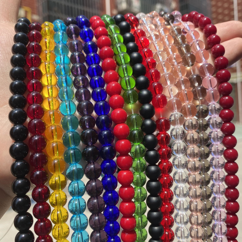 Garnet Red Pink Yellow Green Blue Glass Beads Round Loose Spacer Stone Beads For Jewelry Making DIY Bracelets 4 6 8 10 12 mm 15"