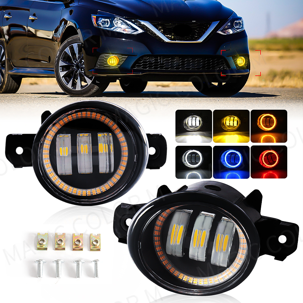 2 X Angel Eye Fog Light Assembly For Nissan X-Trail Rogue T32 2014 2015 2016 Car LED Lens Fog Daytime Running Lamp DRL H11 12V