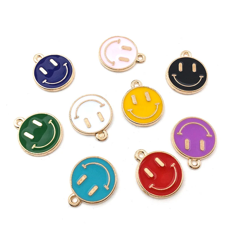 20pcs/lot Cute Smile Enamel Metal Charm Smiling Face Pendant Charms for Necklace Bracelet Earring Diy Jewelry Making Accessories
