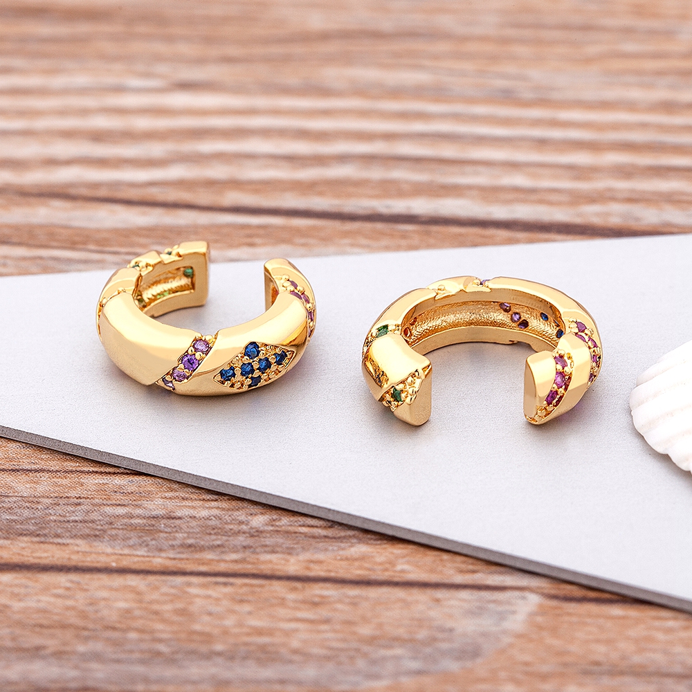 Hot Sale Wide Ear Cuffs Clip On Earrings for Women Without Piercing Copper CZ Cartilage Earcuffs Wedding Ear Clips Jewelry