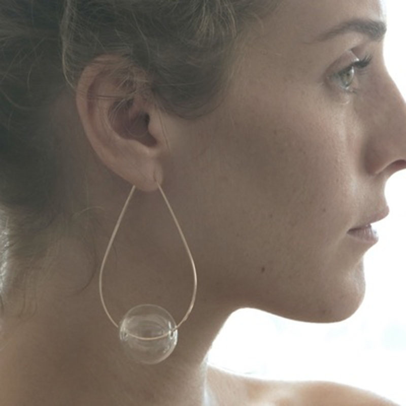 Original Large Water Drop Shape Clear Glass Ball Hoop Earrings For Women 2023 Unique Simple Wire Bubbles Earings Gift For Her