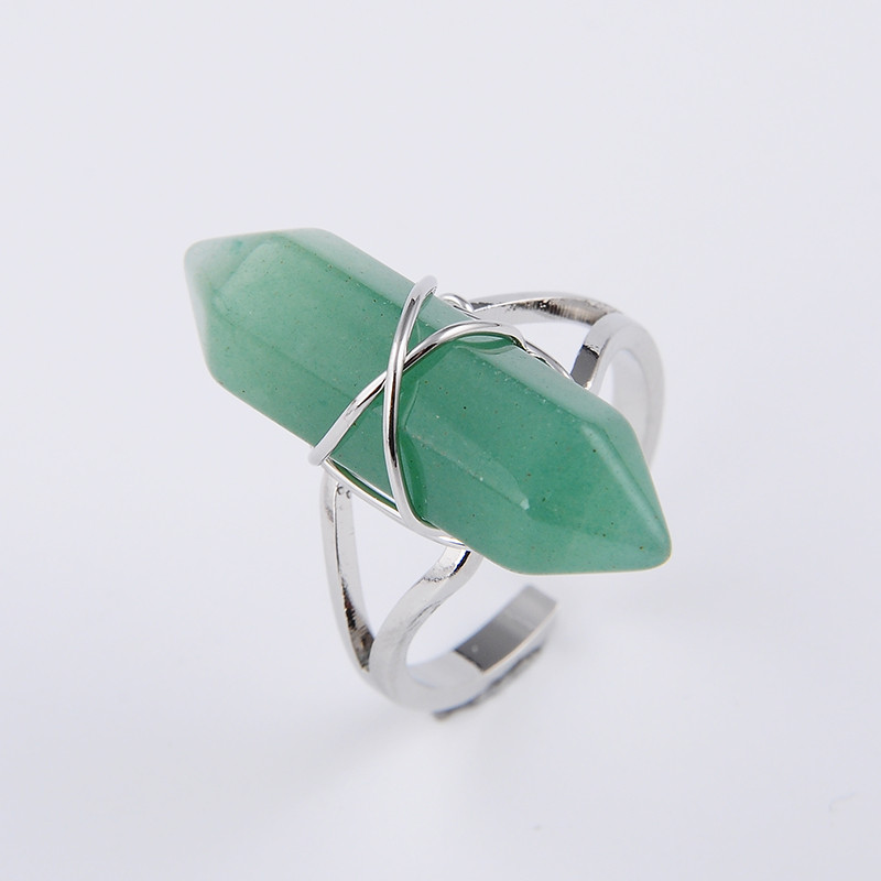Reiki Natural Stone Finger Ring Prism Point Chakra Silver Plated Wire Wrapped Lapis Lazuli Black Obsidian Party Ring Jewelry