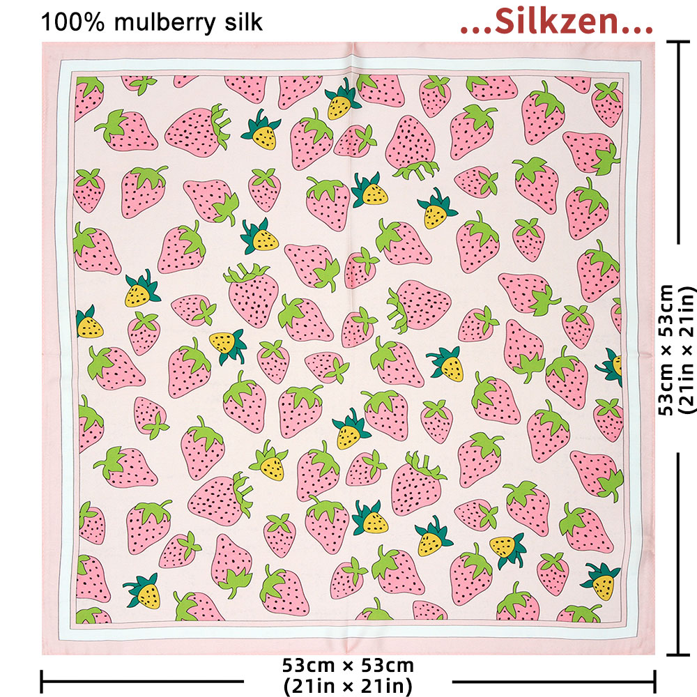 Pure Silk Bandana Women Handkerchief Strawberry Female Hair Scarf Company Gift Kids Natural Silk Square Headband Bulk Present