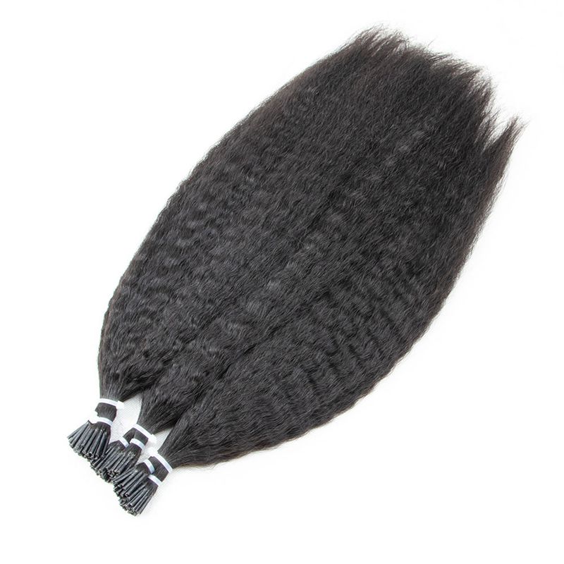 I Tip Human Hair Extensions Kinky Straight Cuticles Remy Micro Link With Free Beads 1.5cm 12"-26" Ship From US FR Warehouse