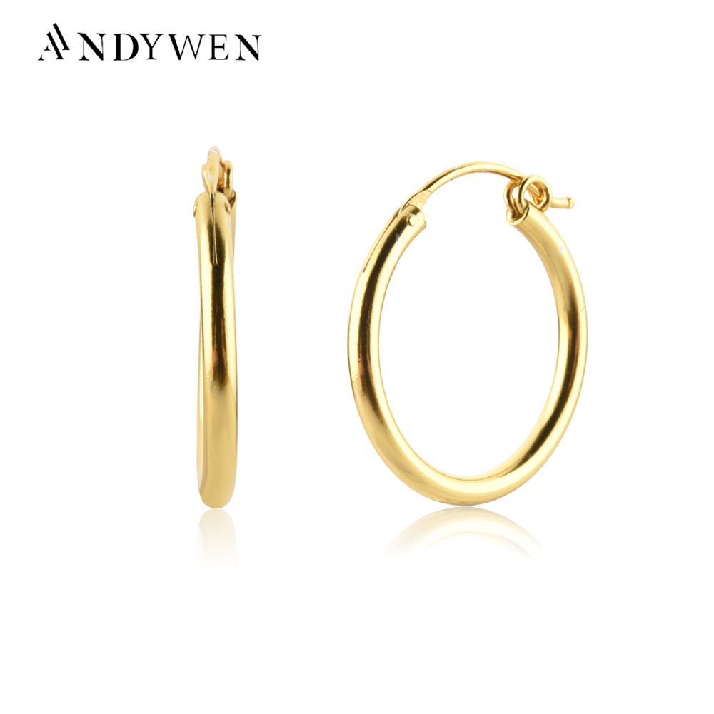 ANDYWEN 925 Sterling Silver Gold 9.5mm 12.5mm 14.5mm 17.5mm Hollow Hoops Earring Women Size Huggies Piercing Pendientes Clips