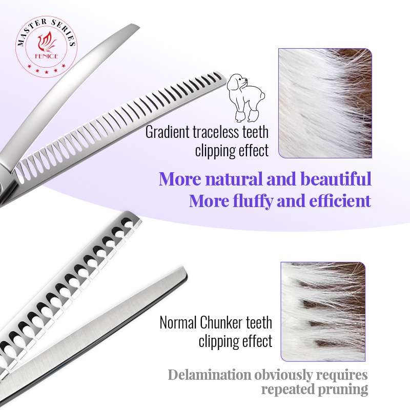 Fenice 7.5 inch Pet Grooming Reverse Shark Scissors Curved Chunker Shears Japan 440C Bearing Screw Dog Scissors Thinner70-75%