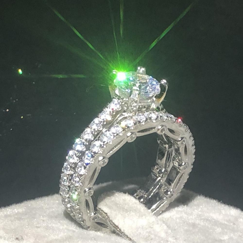 925 Sterling silver rings for Women Luxury Round 2ct SONA Diamond Engagement Wedding jewelry Simulated Platinum ring set 2-in-1