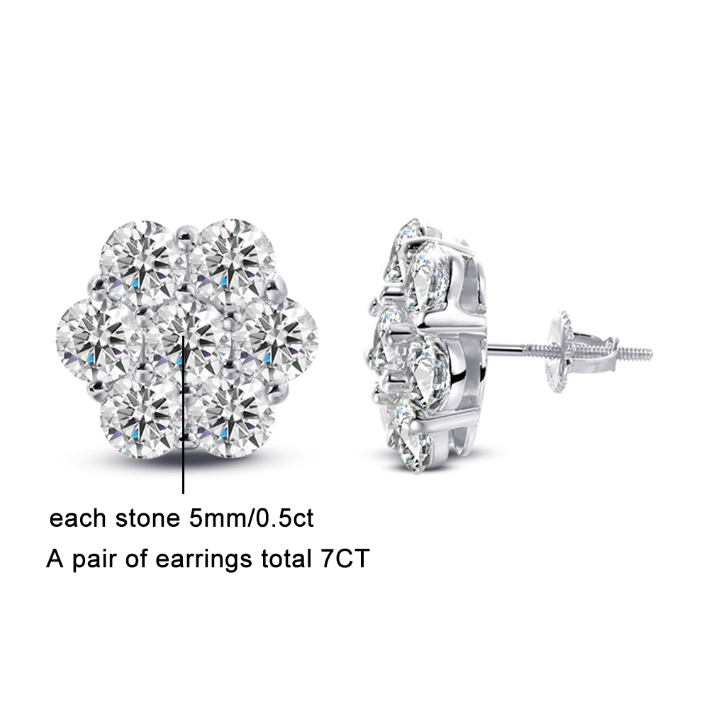 7ct D Color Moissanite Stud Earrings For Men Women S925 Sterling Silver Screw Earrings Original Certified Hip Hop Trendy Jewelry