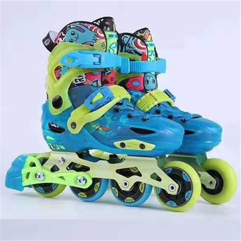 Kids Single Line Roller Skates Sneaker Blue Rose Inline Skating Shoes with Brake System for Children Outdoor Sports Street Road