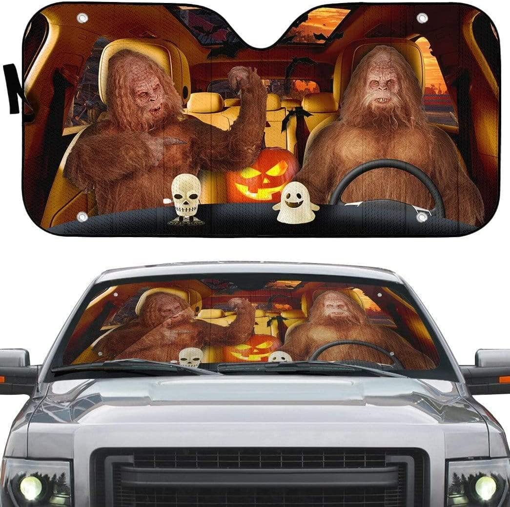 Bigfoot Family Sasquatch Driving Car Sunshade for Bigfoot Believers Bigfoot Lovers, Bigfoot Sun Shade for Auto Car Truck Decor,