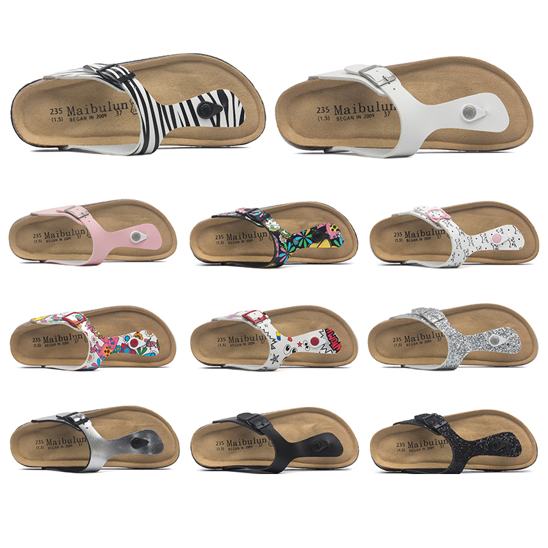 COSMAGIC 2022 New Women Print Cork Flip Flops Slipper Casual Summer Beach Outside Non-slip Slides Shoe