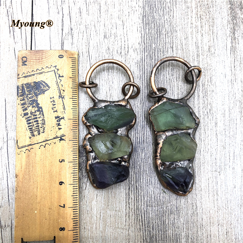 5PCS Boho Jewelry Soldered Fluorite Green Crystal Quartz Antique Vintage Stone Necklace Pendants MY210425