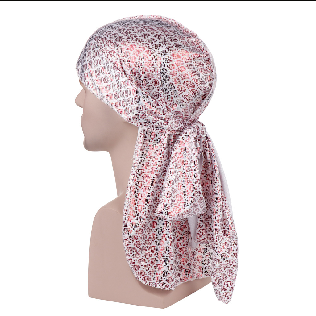 New Unisex Men's Sparkly Durag Turban Bandana Hat Long tail Headwrap Chemo Cap Hair Accessories Headwear Women Do Doo durag