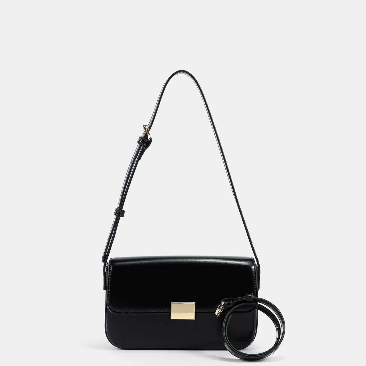 Crowd design trend summer new high-end texture black small square bag retro and simple underarm stick bag fashionable crossbody bag
