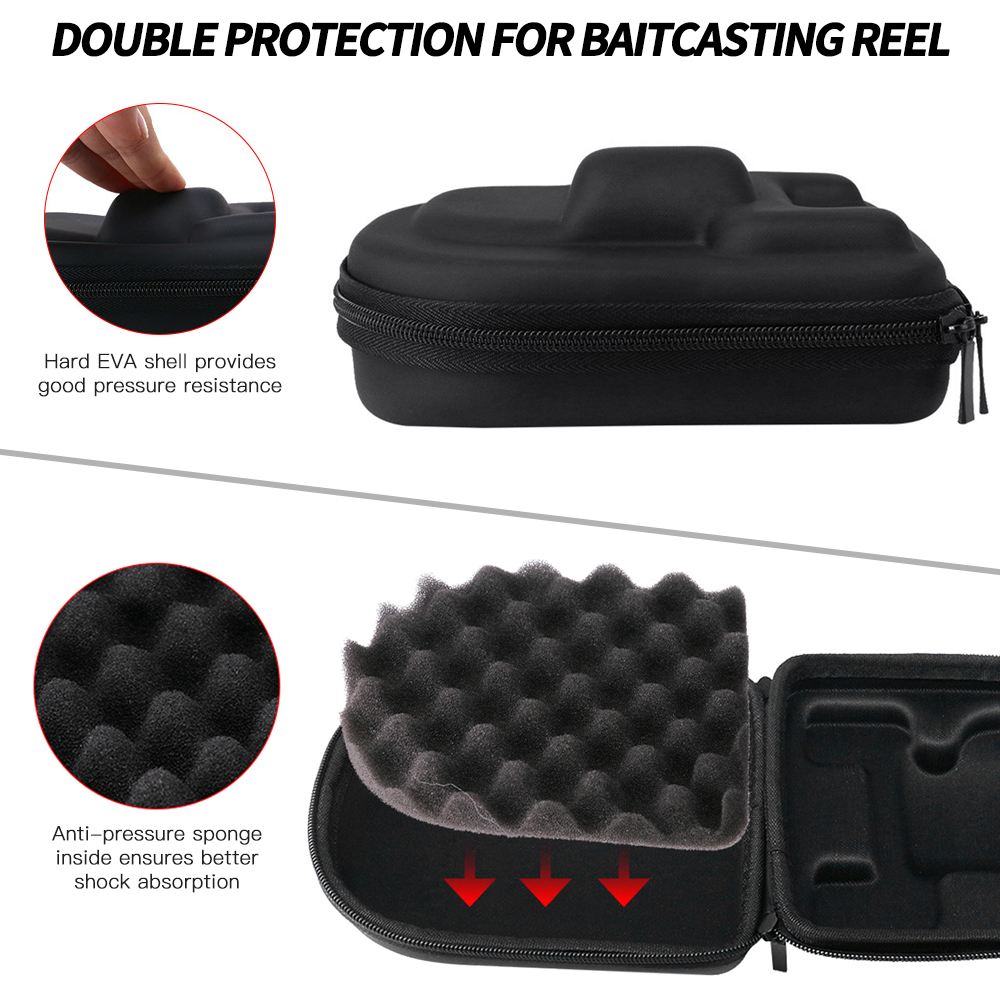 Baitcasting Reel Bag Water Resistant Hard EVA Reel Pouch Protective Fishing Reel Case Built-in Anti-Pressure Sponge