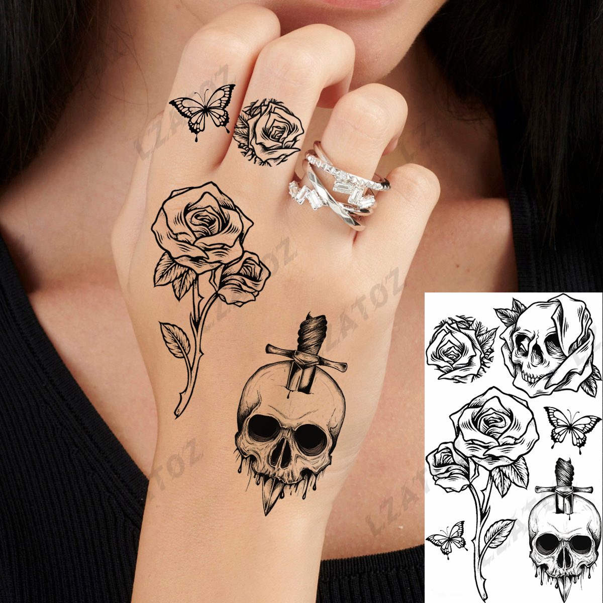 Unique Compass Temporary Tattoos For Woman Kids Realistic Ghost love Fake Tattoo Sticker Small Hand Water Transfer Tatoo Decal