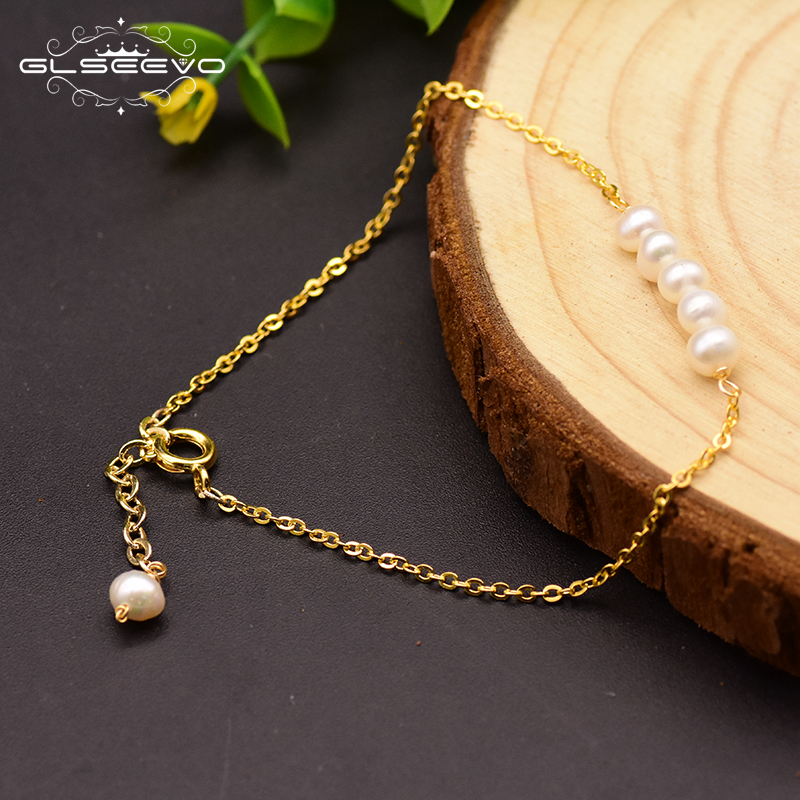 GLSEEVO Original 925 Sterling Silver Natural Fresh Water Pearl Adjustable Handmade Bracelet For Women Gift Fine Jewelry GB0142