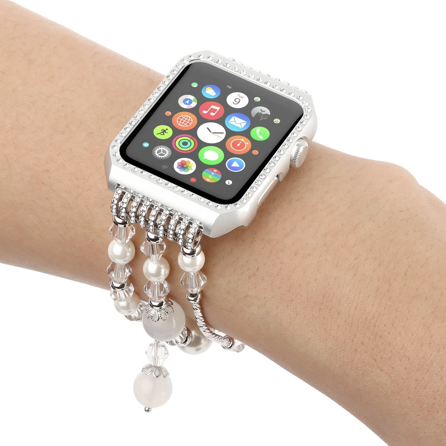 Elastic Jewelry bands For Apple Watch 38mm 42mm 40mm 44mm Women Bracelet Correa Metal Diamond Case for iWatch Series 6 5 4 3 2 1