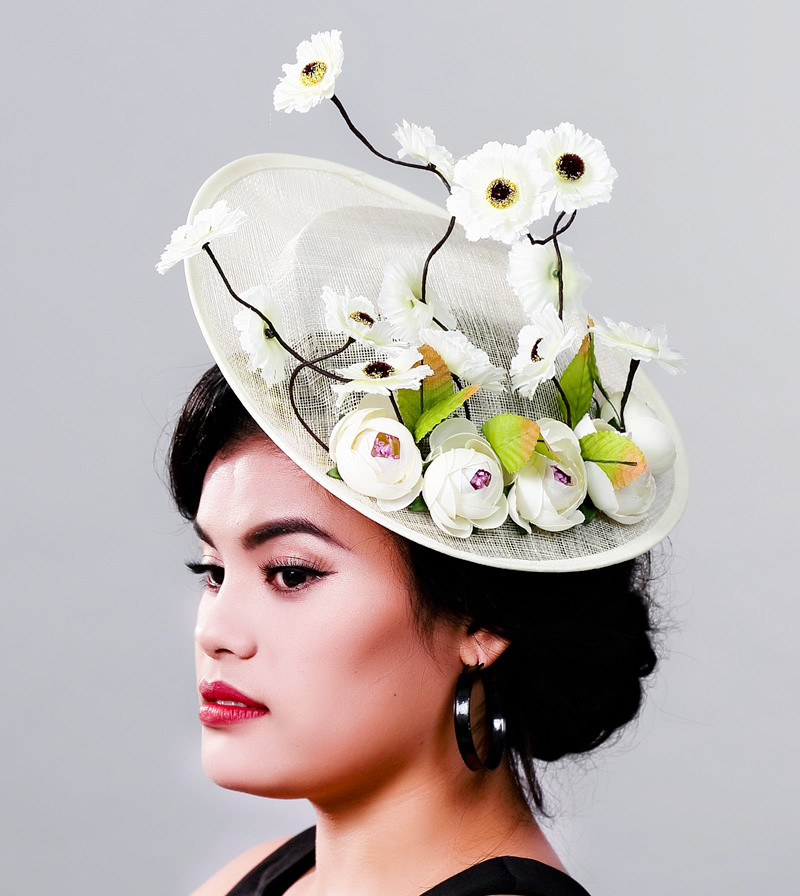Newest Women Fancy Feather Fascinator Hats Black Silk Flower Bridal Headwear Wedding Hat and Fascinators Hair AccessoriesMD16010
