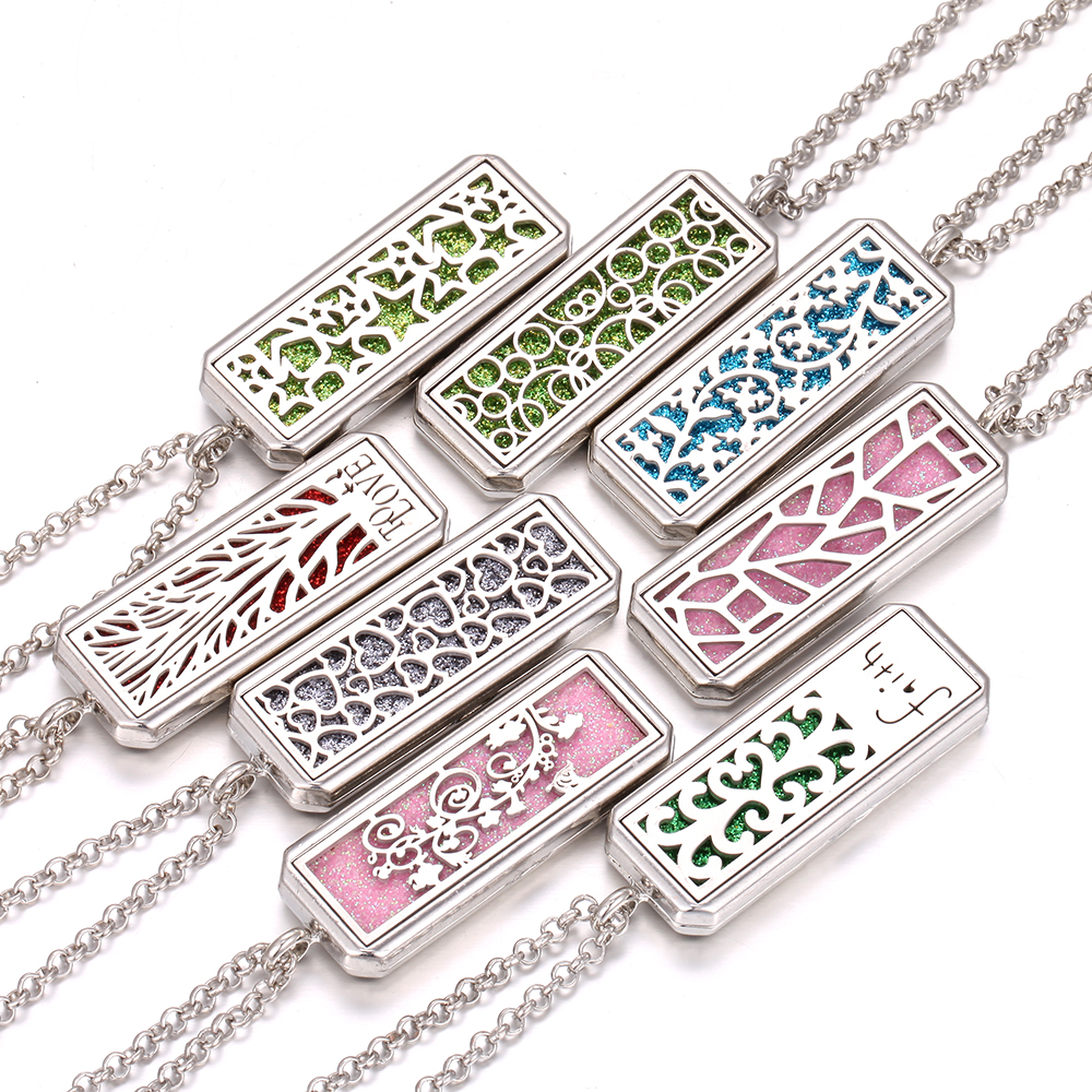 Rectangle Aromatherapy Diffuser Necklace Magnetic Vintage DIY Perfume Essential Oil Diffuser Aroma Locket Necklace Dropshipping