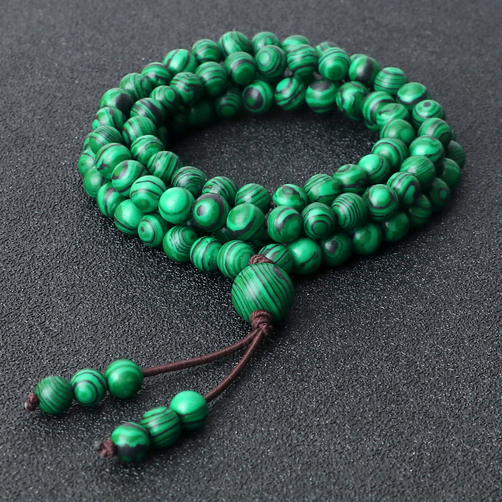 108Mala Natural Green Malachite Stone Beaded Strech Prayer Bracelet & Necklace For Men Women 6mm Charm Onyx Yoga Energy Jewelry