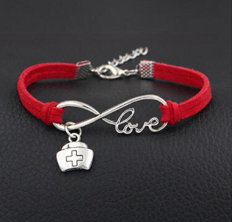1pcs/lot Love lucky 8 Infinity Nurse Doctor Medicine Box Nurse cap Bracelet Charm Pendant Women/ Men Simple Bracelets/Bangles