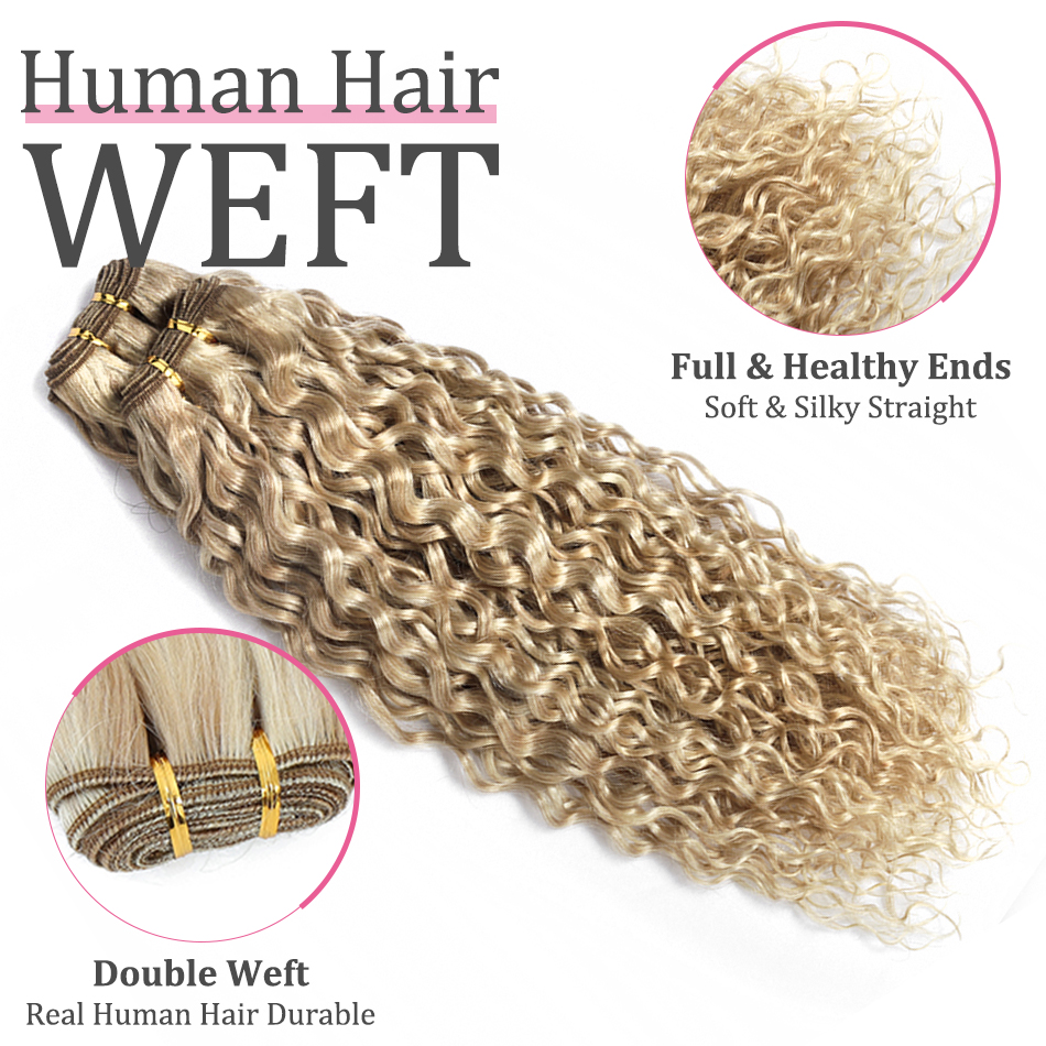Water Wave Human Hair Weaves Bundles Double Weft Brazilian Remy Human Hair Extensions 12"-26" Customized Color Natural Hair Weft