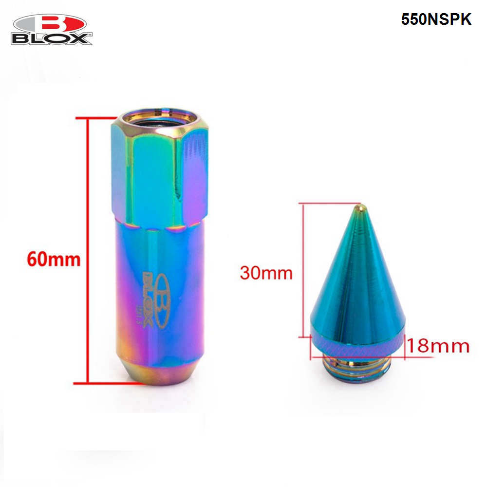 Blox 20Pcs 12X1.5 Or 12X1.25 Spiked Aluminium 60MM Extended Tuner Wheels Rims Lug Nuts Racing Jdm AF-550NSPK