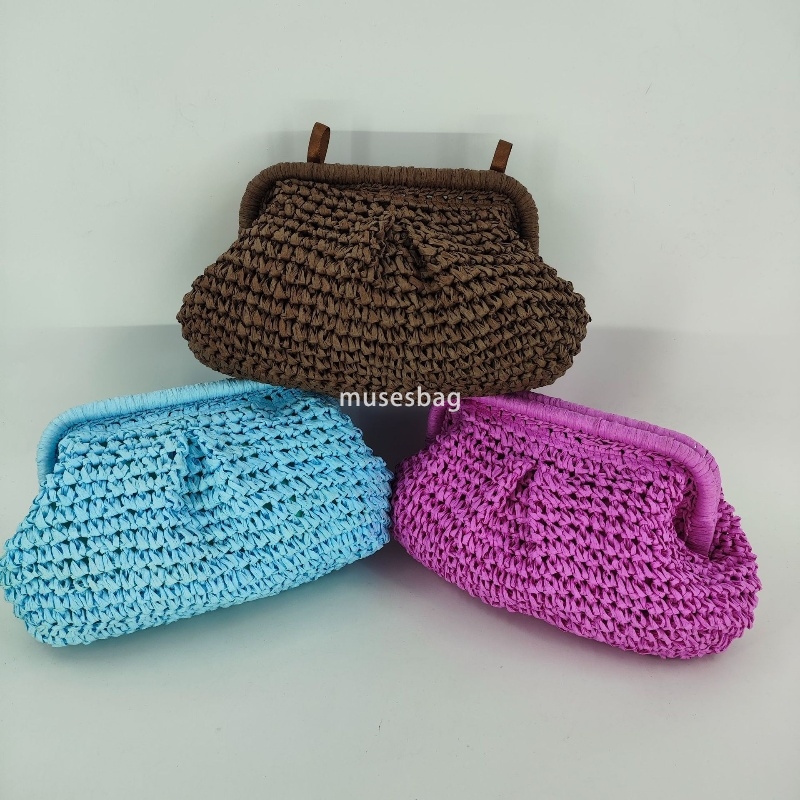 High quality women's designer temperament large capacity hand woven chain bag beach gentle and fashionable candy color cloud handbag forest style
