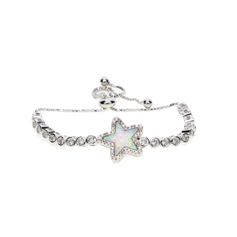 slider box chain tennis chain star charm fire opal star charm delicate teen girl women top quality Gem Christmas gift bracelet
