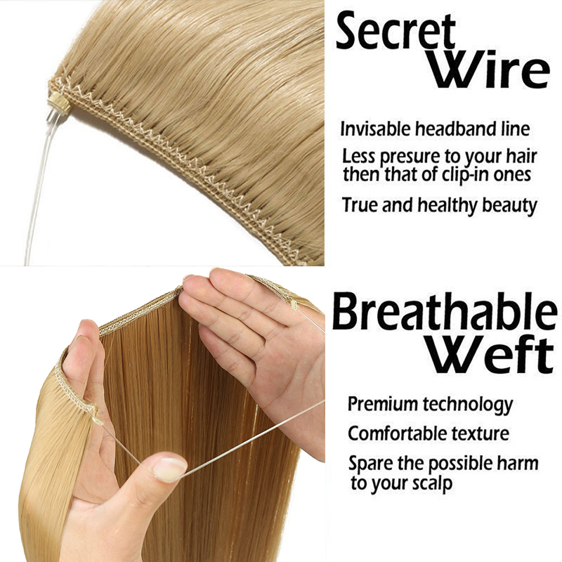 WIGSIN Synthetic Long Straight Hair Extensions No Clip Hairpiece Blonde Black Women's Fish Line Fake Hairpiece Extension