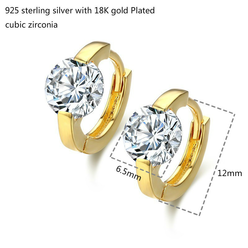 4Colors Round CZ Stone Gold Color 925 Sterling Silver Small Loop Huggie Hoop Earrings For Women Jewelry Kids Girls Aros Cute