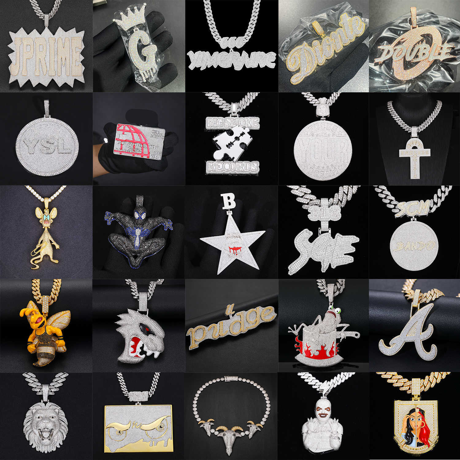 Hip Hop Jewelry Mens Iced Out Custom Letter Pendant 925 Sterling Silver VVS Moissanite Diamond Number Name Initial Pendant