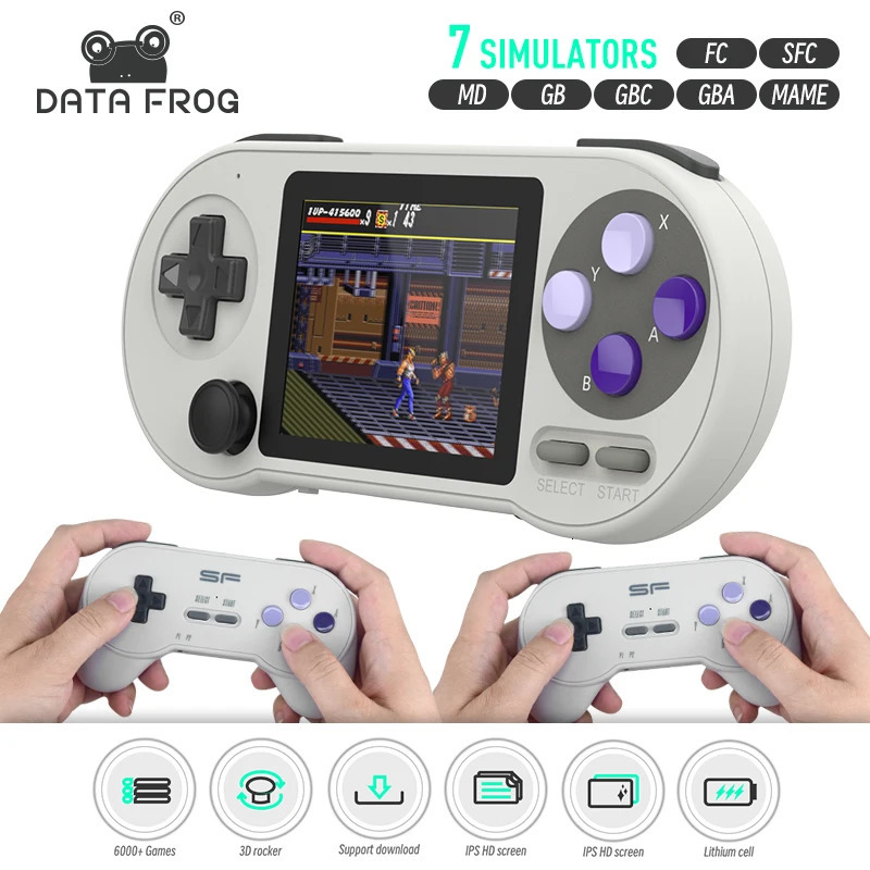 DATA FROG SF2000 Portable Handheld Game Console 3 inch IPS Retro Consoles Builtin 6000 Games Video For Kids 240618
