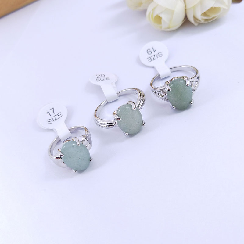 2PCS Random Natural Stone Finger Rings For Women Oval Shape Real Malachite Green Quartz Crystal Rings Party Wedding Accessories