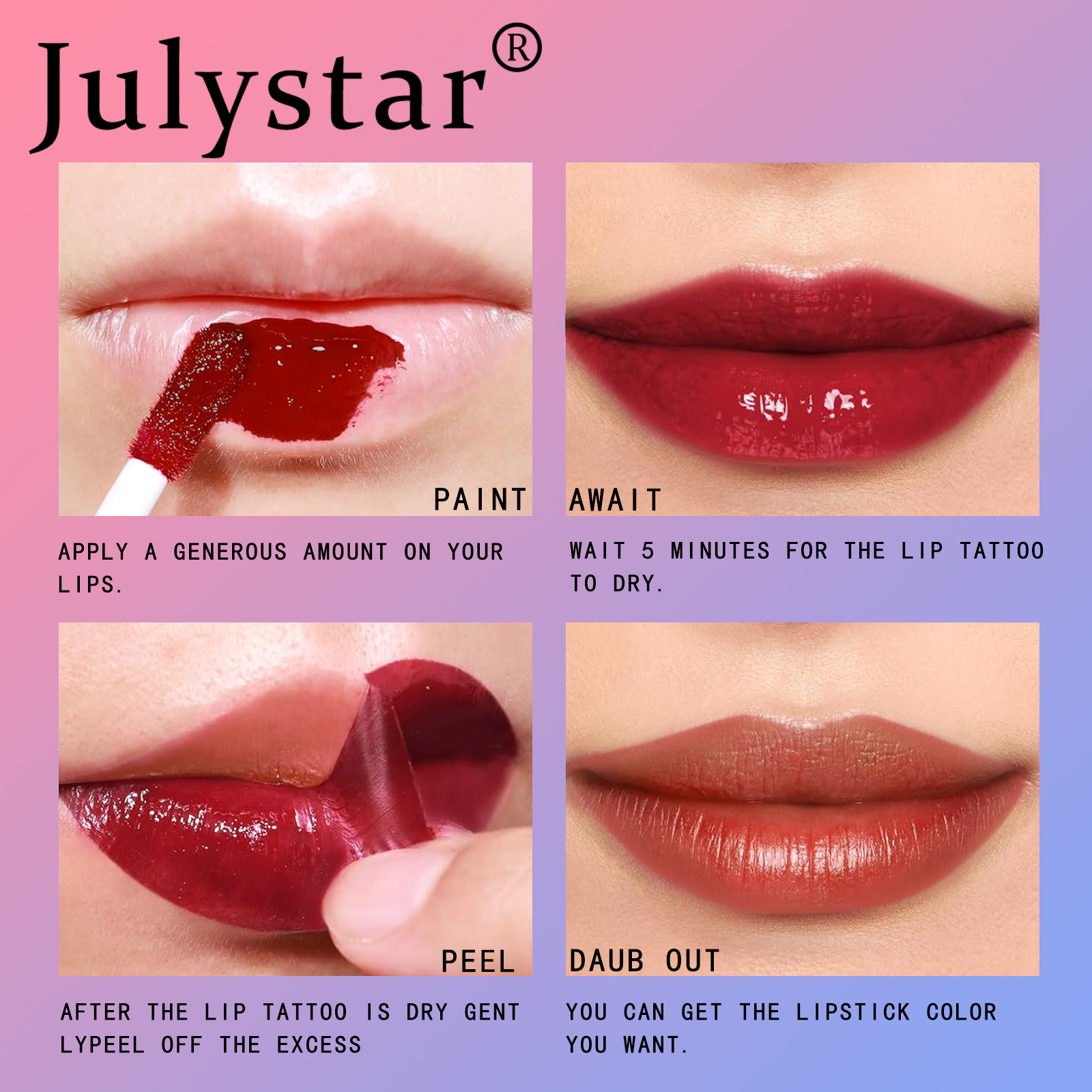 Julystar New Lipstick Tear Off Lip Gloss With Long-lasting Matte Lip Gloss For Women's Cosmetics 6 Color Makeup
