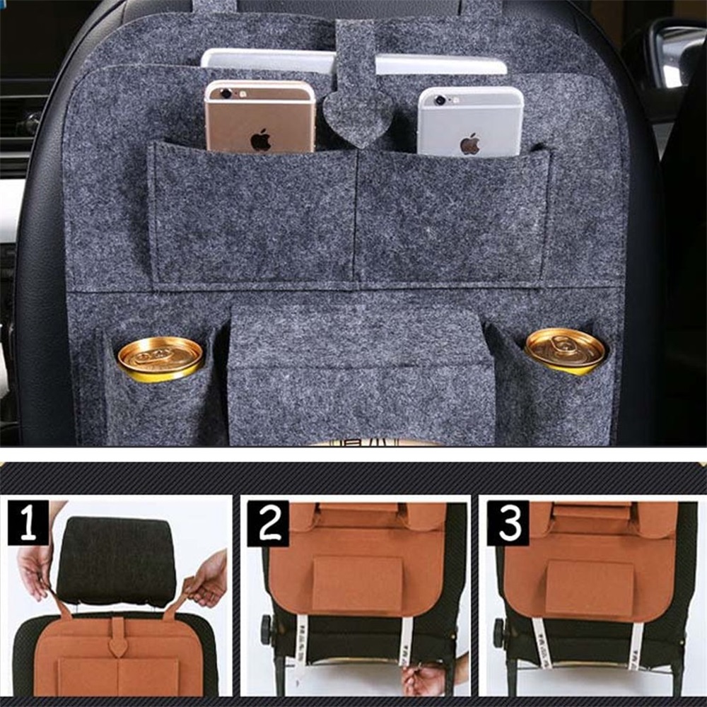 Car Back Seat Storage Bag Organizer Trunk Elastic Felt Storage Bag Organizer Hanging Car Accessories