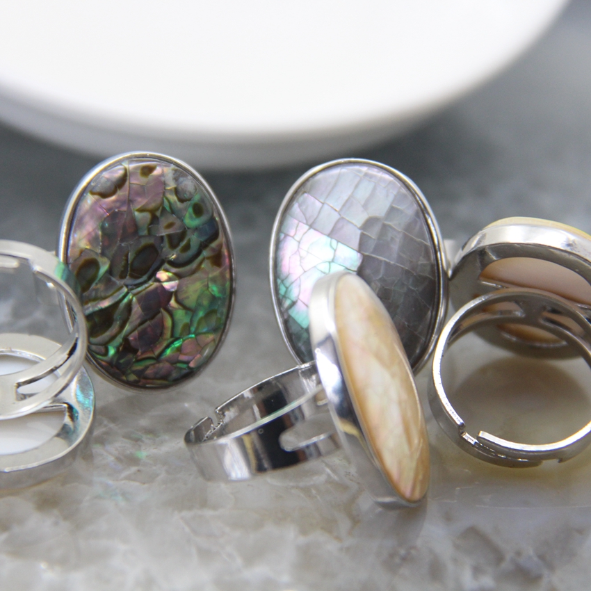 Natural Beautiful Abalone Shell Adjustable Rings, Pearl Classic Round Shape Rings,Finger Rings Reiki Heal Geode Rings Jewelry